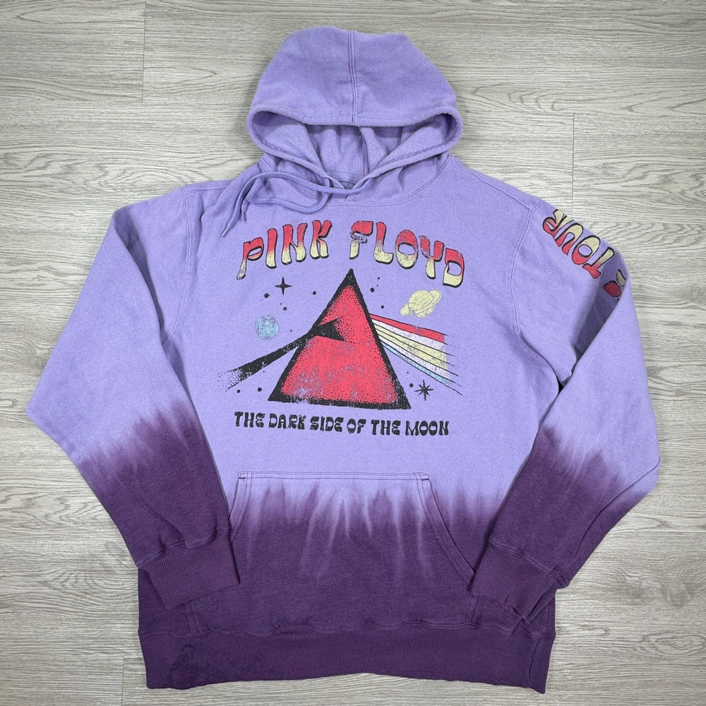 Pink Floyd Men's Hoodie Dark Side of the Moon Purple Dip Dye‎ Tour Graphic L/XL